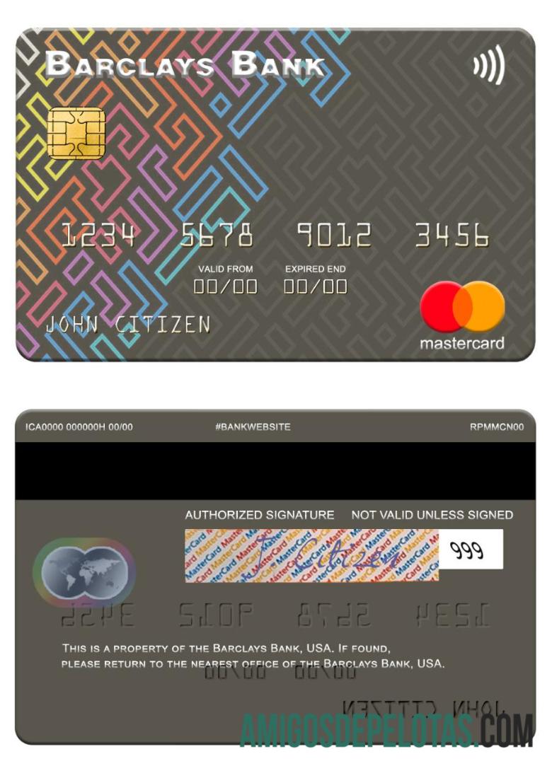 Barclays Bank Mastercard dos EUA amostra